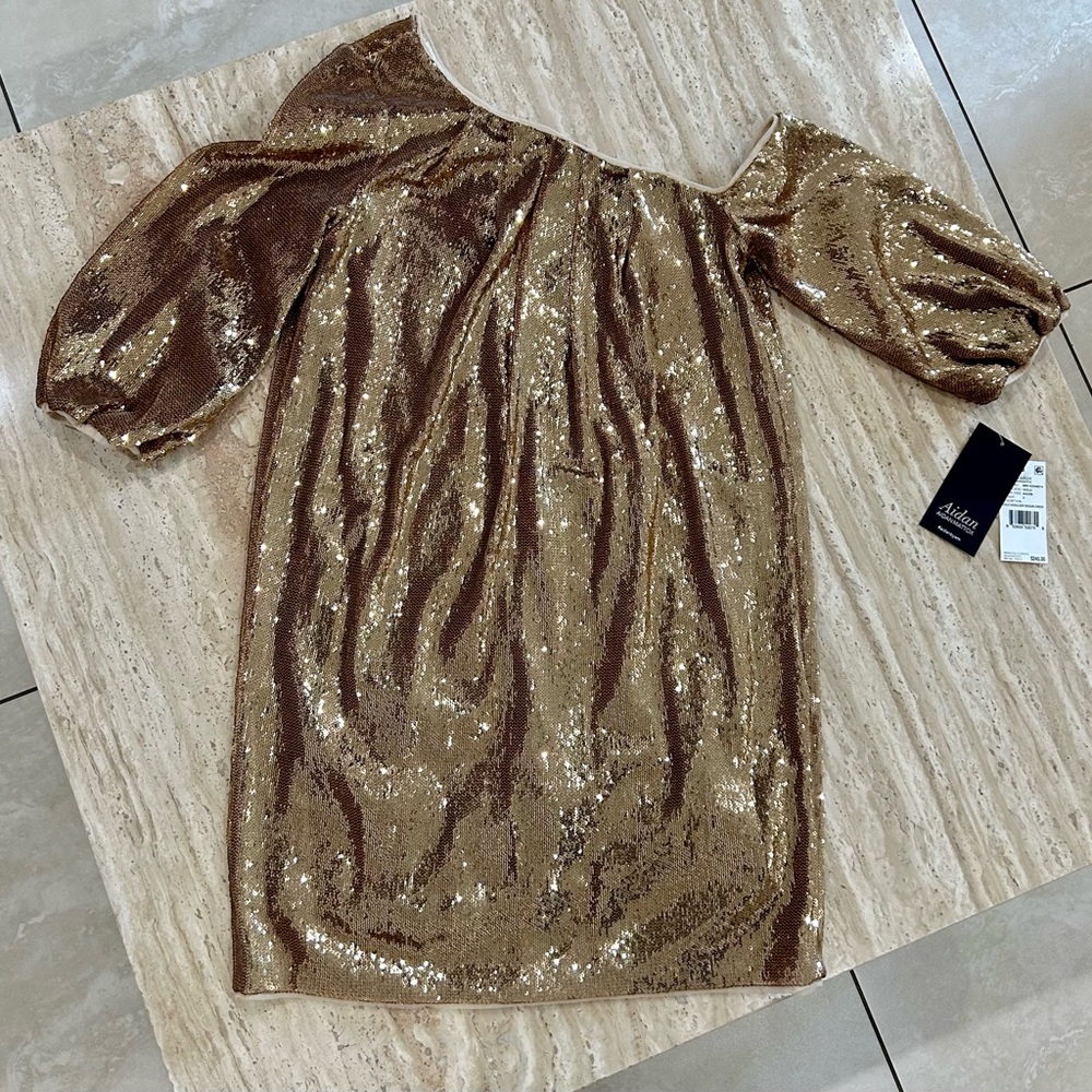 Aiden Mattox Cold Shoulder Gold Dress Size 2